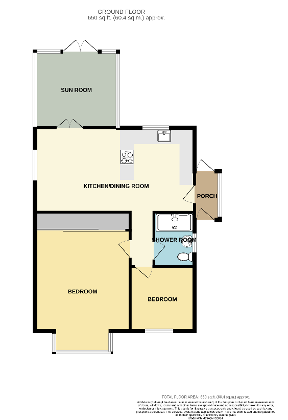 2 bedroom bungalow for sale - floorplan