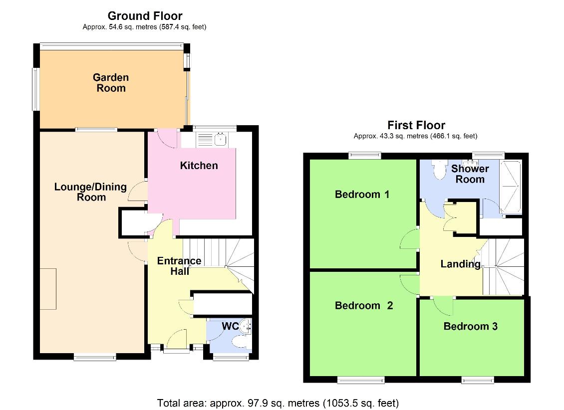 3 bedroom end of terrace house for sale - floorplan