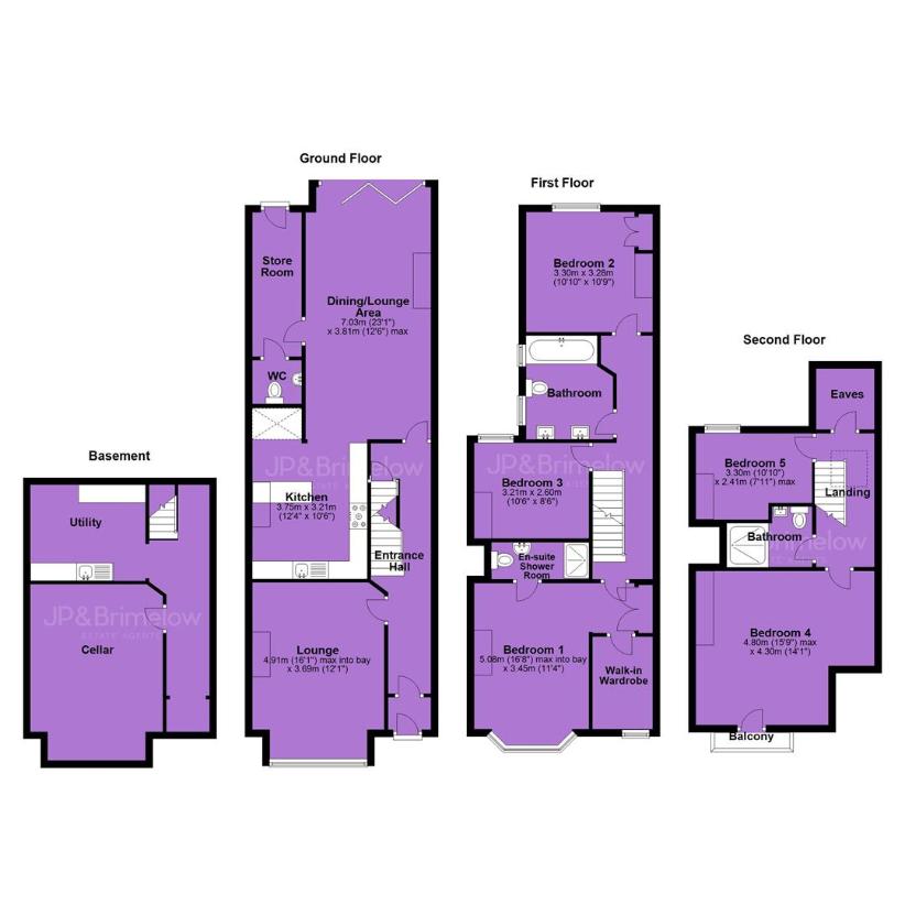 5 bedroom terraced house for sale - floorplan