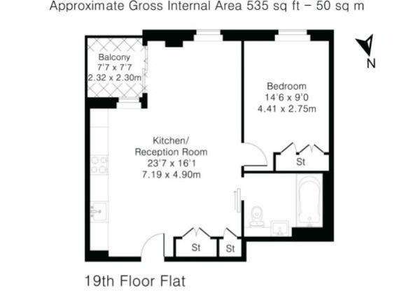 1 bedroom flat to rent - floorplan