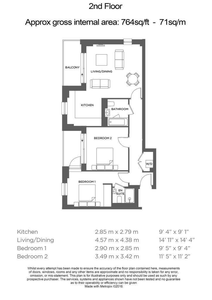 2 bedroom flat to rent - floorplan