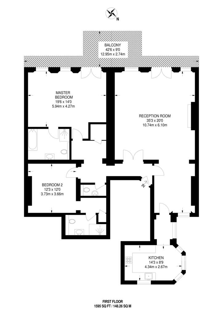 2 bedroom flat to rent - floorplan