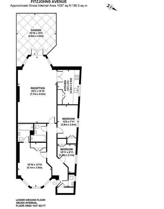 3 bedroom flat to rent - floorplan