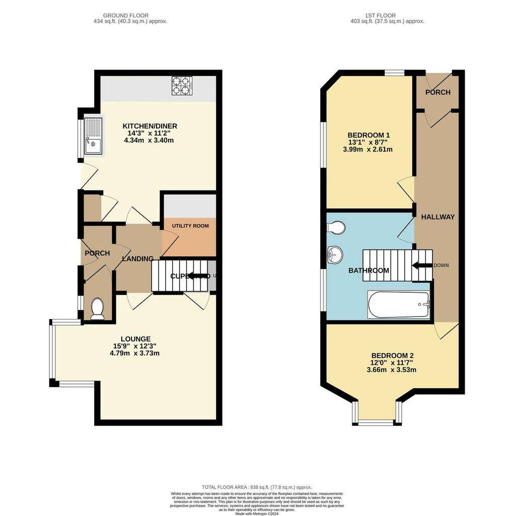 2 bedroom terraced house for sale - floorplan