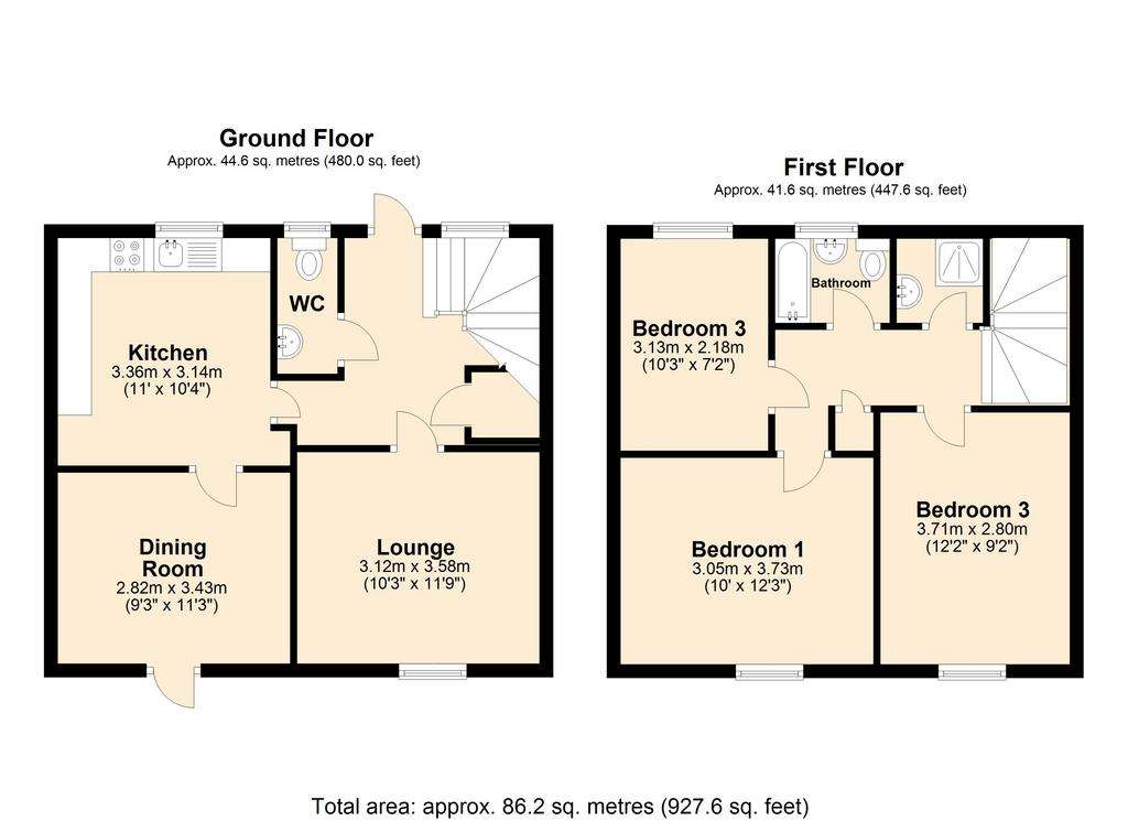 3 bedroom terraced house for sale - floorplan