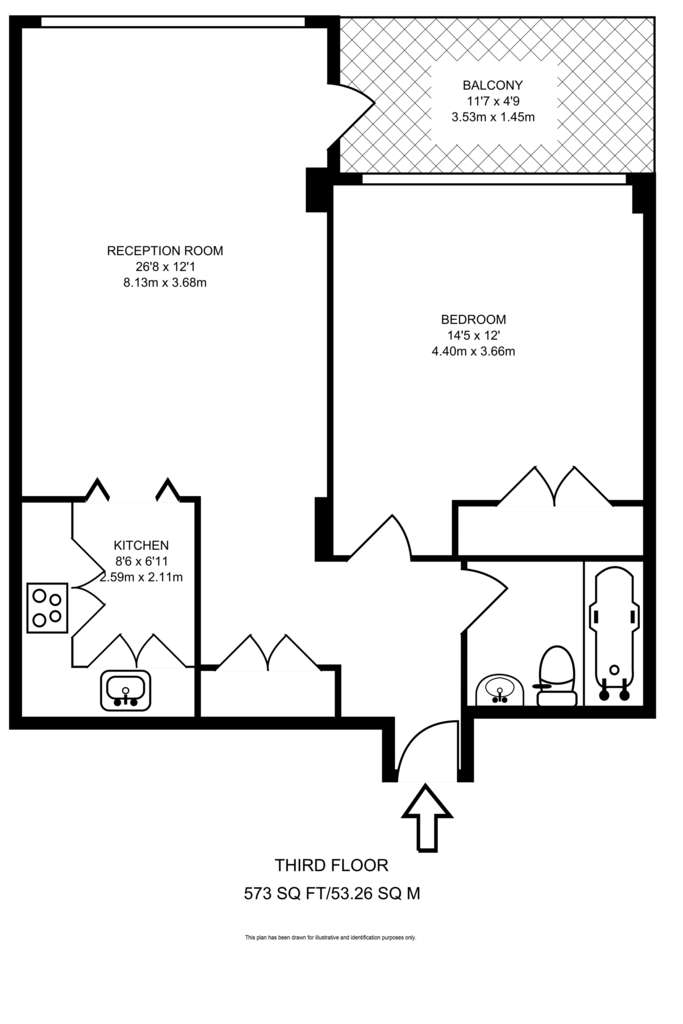 1 bedroom flat to rent - floorplan