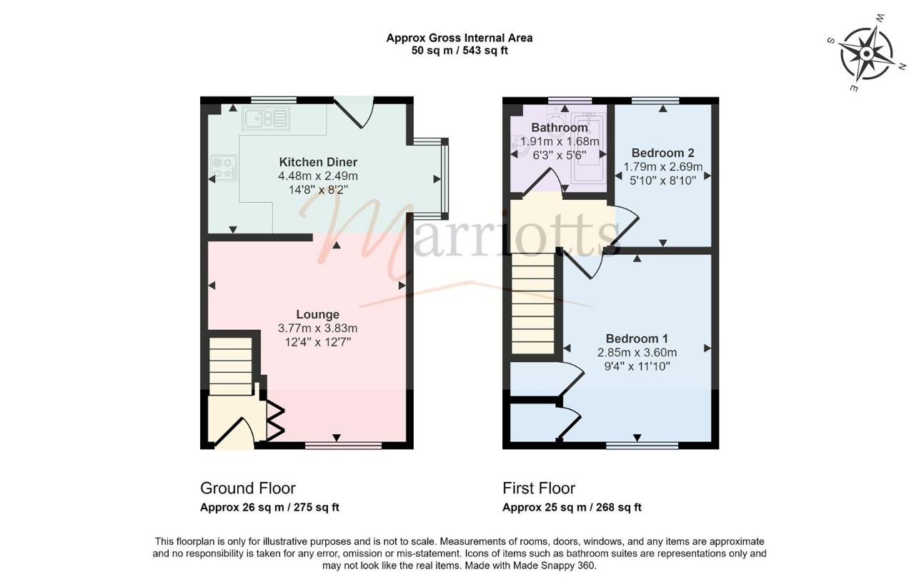 2 bedroom end of terrace house for sale - floorplan