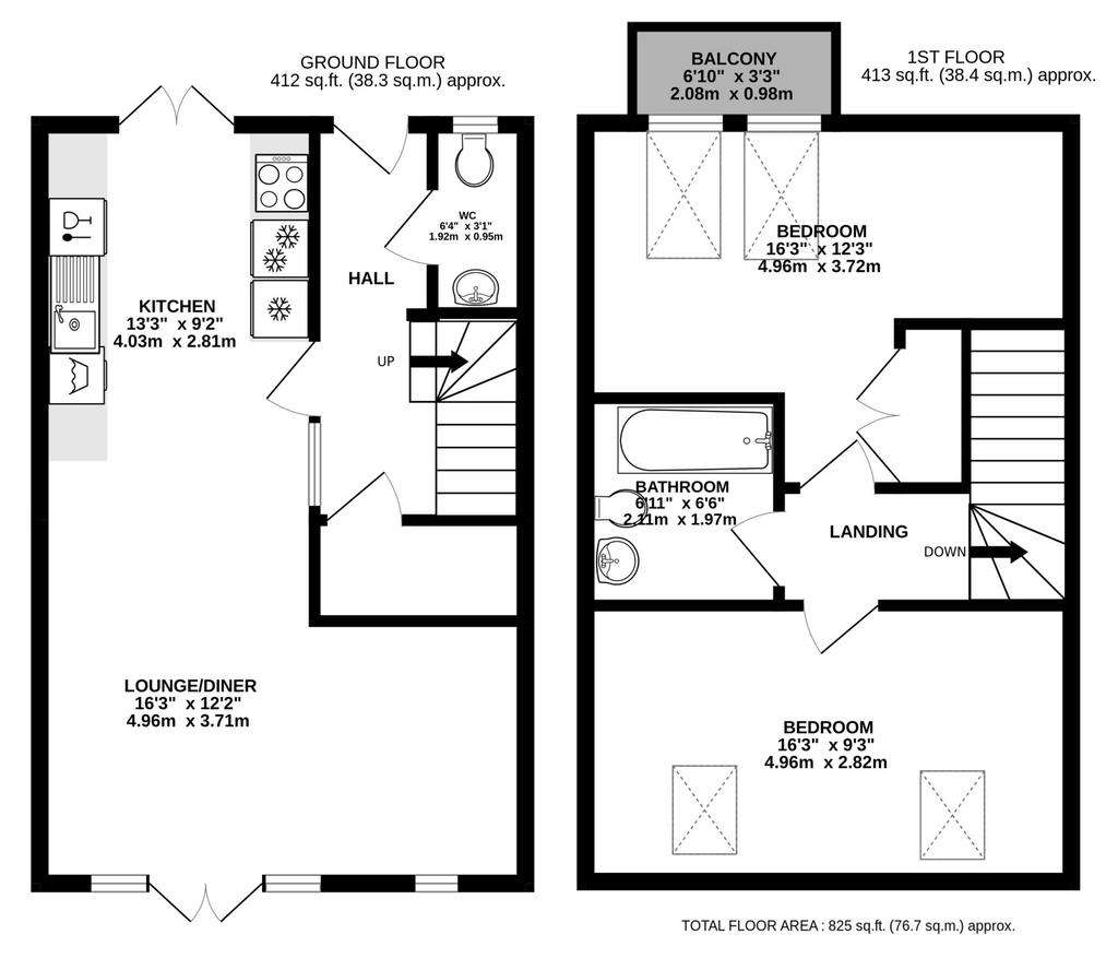 2 bedroom terraced house for sale - floorplan