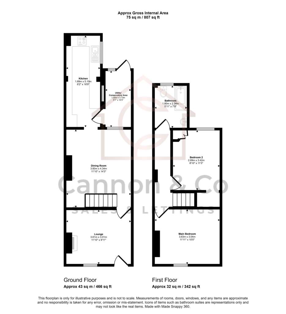 2 bedroom terraced house for sale - floorplan