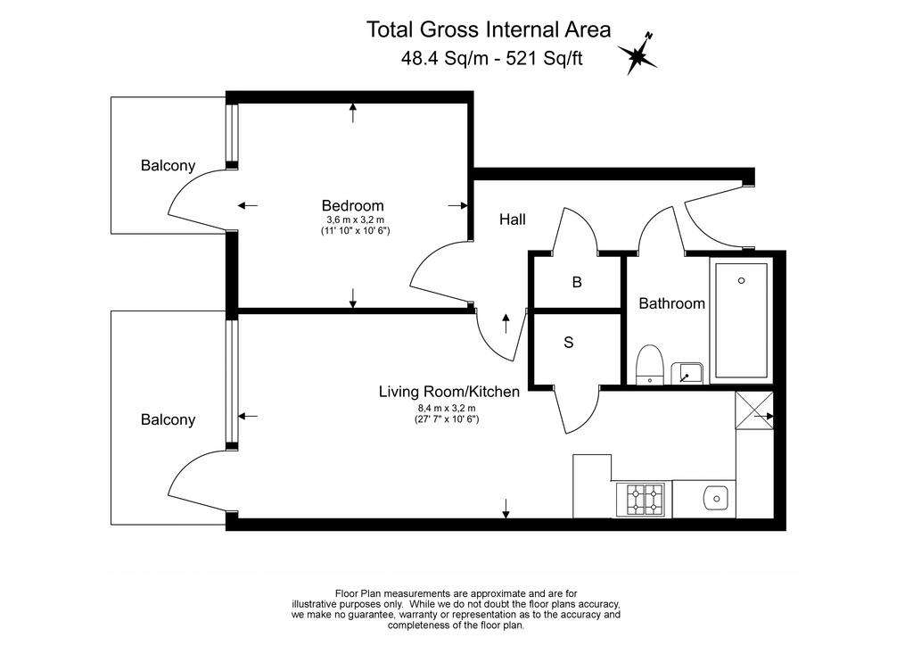 1 bedroom flat to rent - floorplan