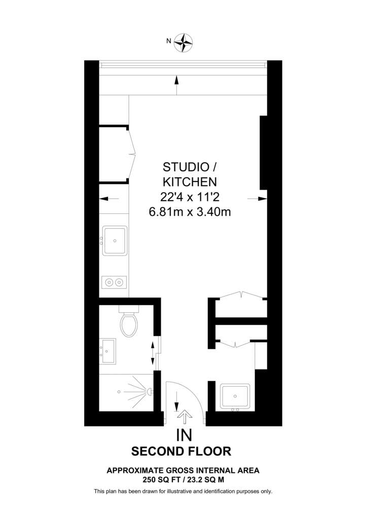 Studio flat to rent - floorplan