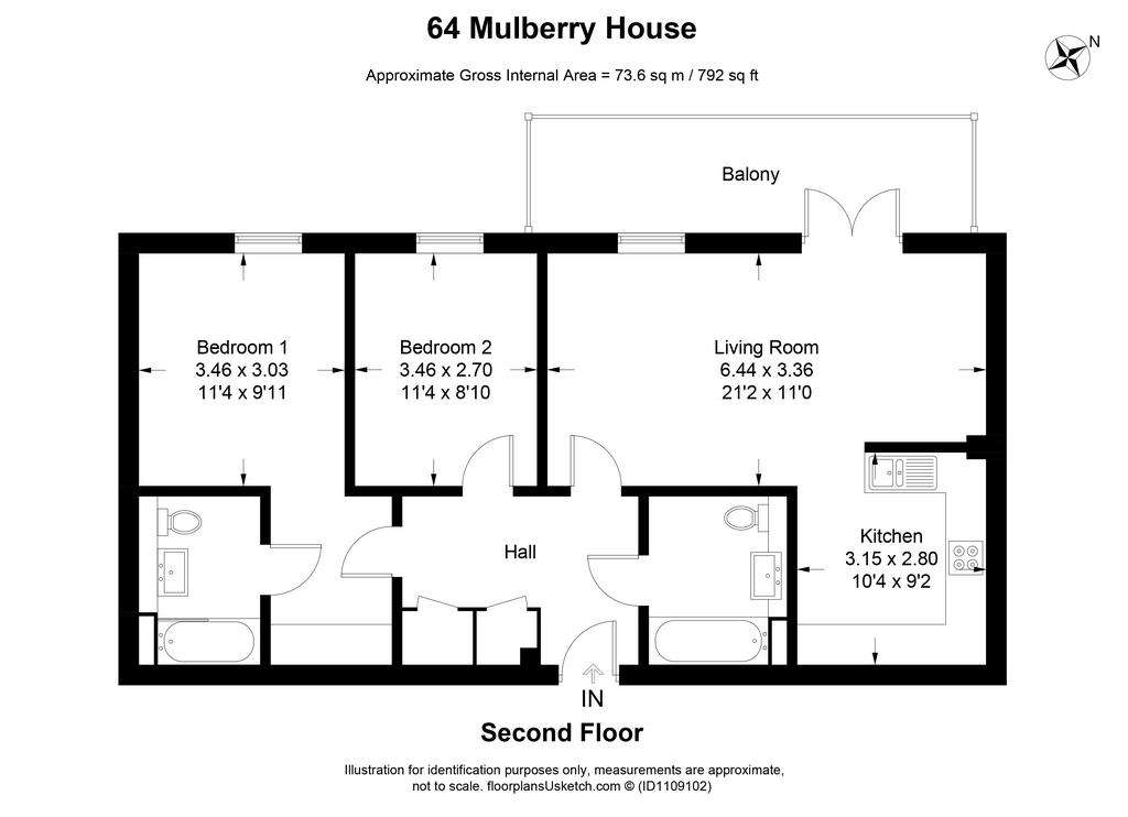 2 bedroom flat for sale - floorplan