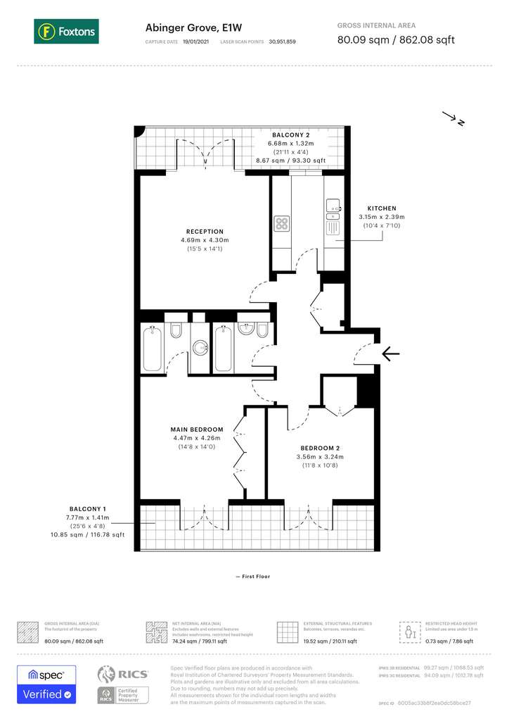 2 bedroom flat to rent - floorplan