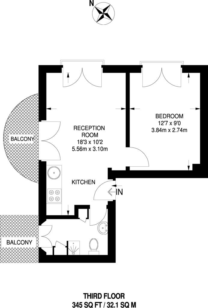 1 bedroom flat to rent - floorplan