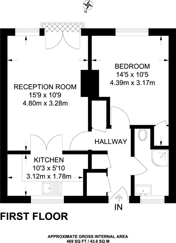 1 bedroom flat to rent - floorplan