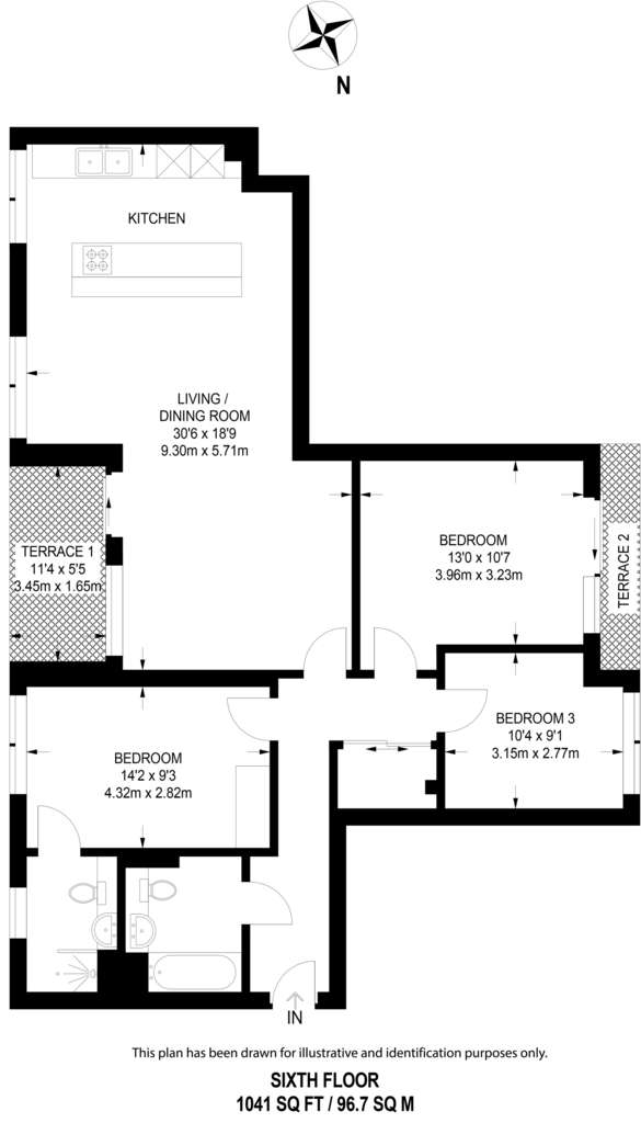 3 bedroom flat to rent - floorplan