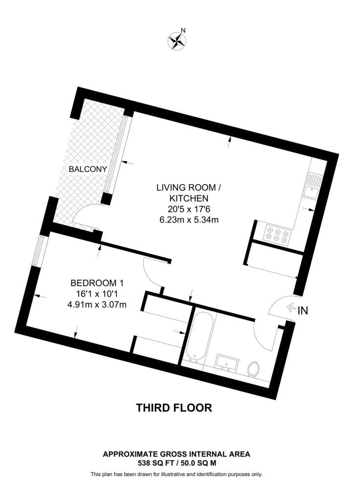 1 bedroom flat to rent - floorplan