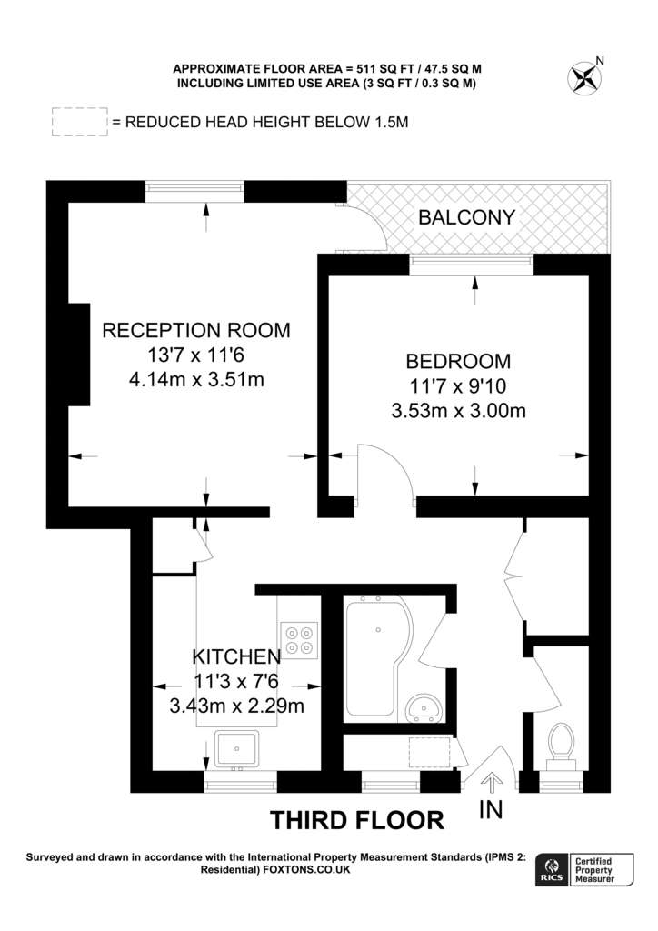 1 bedroom flat to rent - floorplan