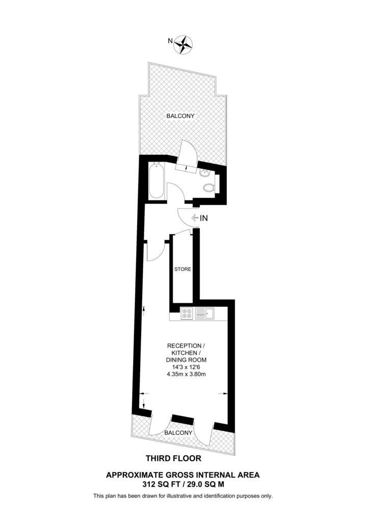 Studio flat to rent - floorplan