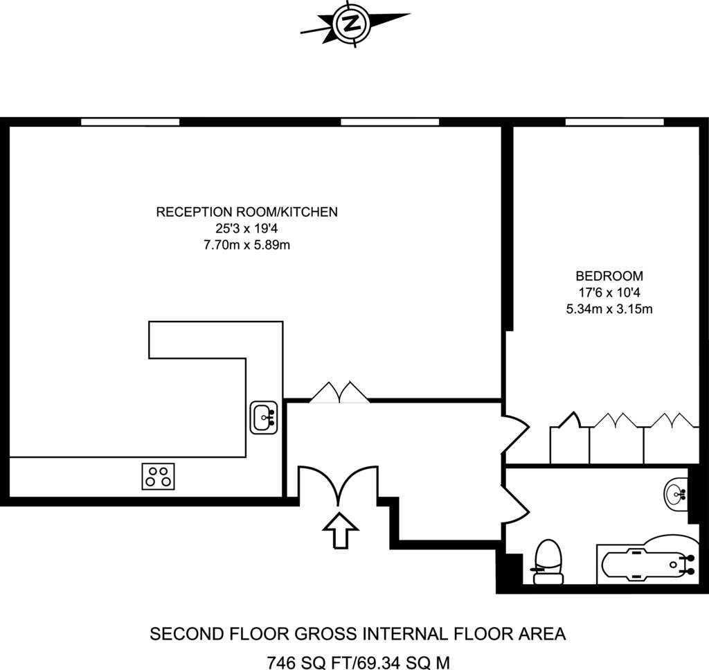 1 bedroom flat to rent - floorplan