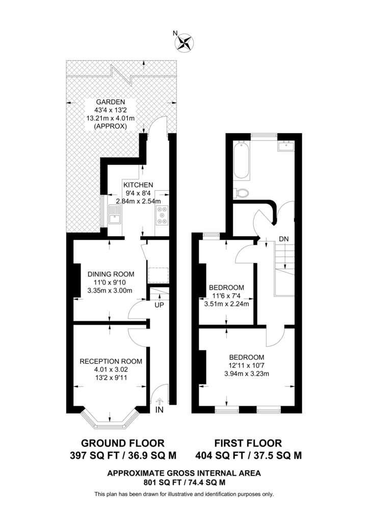 2 bedroom terraced house to rent - floorplan