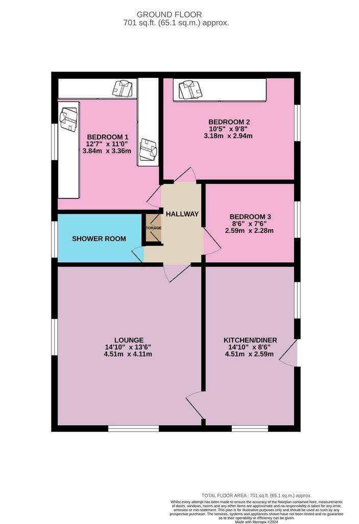 3 bedroom detached bungalow for sale - floorplan