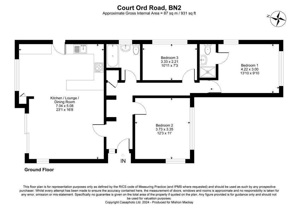 3 bedroom bungalow for sale - floorplan