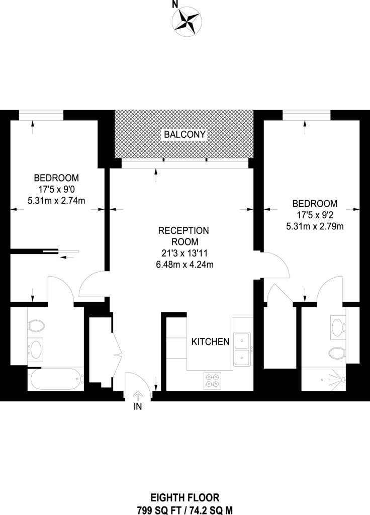 2 bedroom flat to rent - floorplan