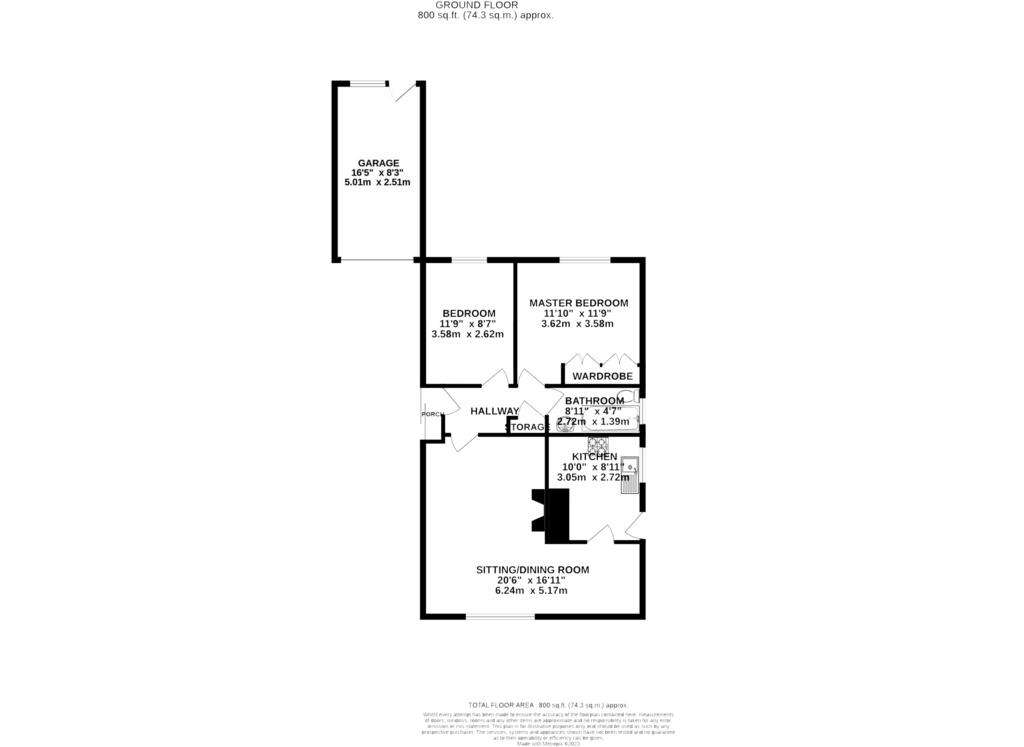 2 bedroom bungalow for sale - floorplan