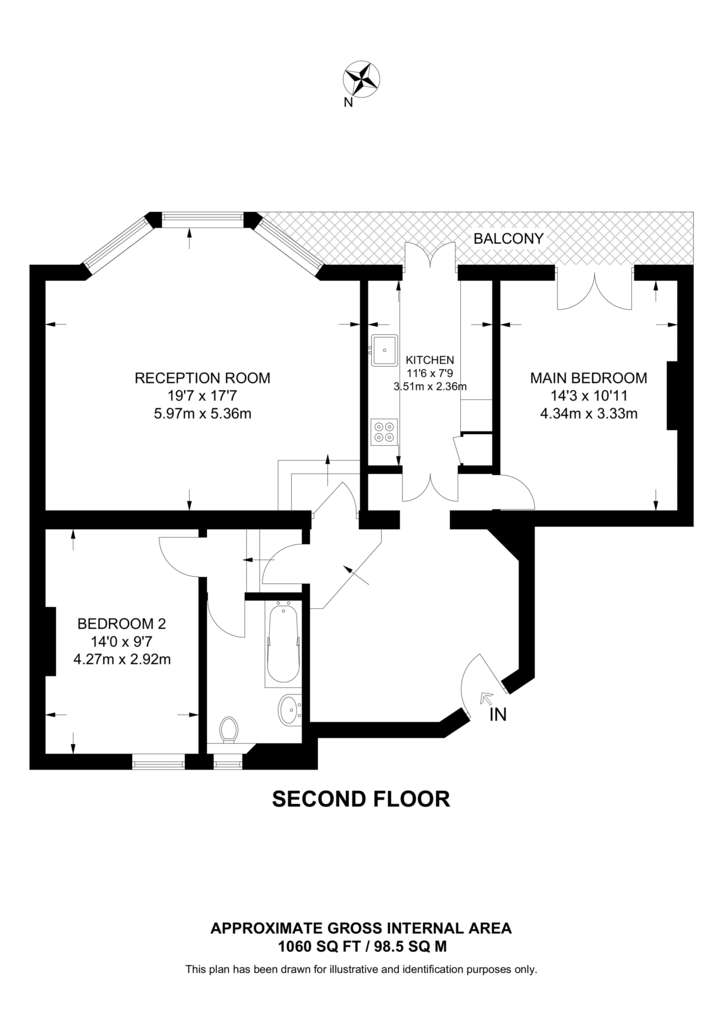 2 bedroom flat to rent - floorplan