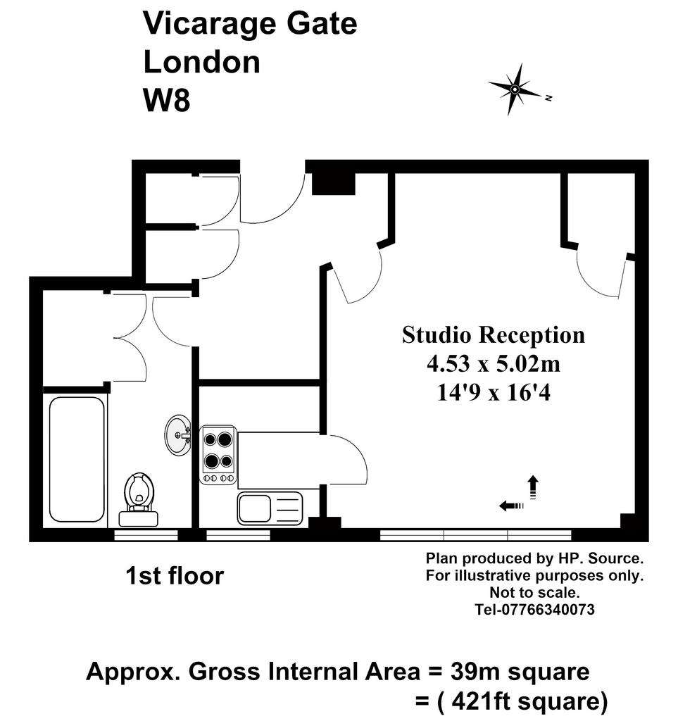 Studio flat to rent - floorplan