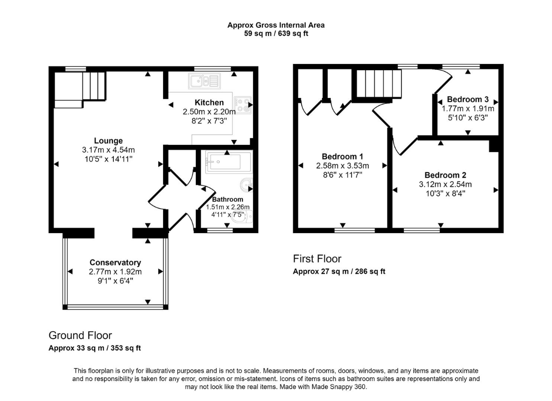 3 bedroom terraced house for sale - floorplan