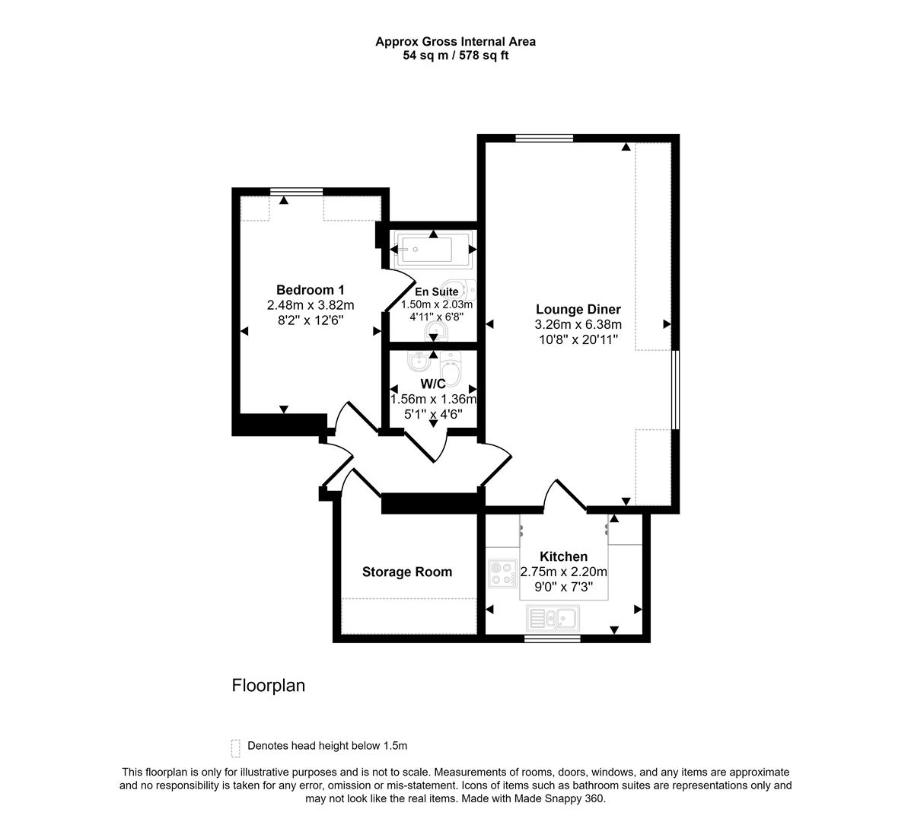 1 bedroom flat for sale - floorplan