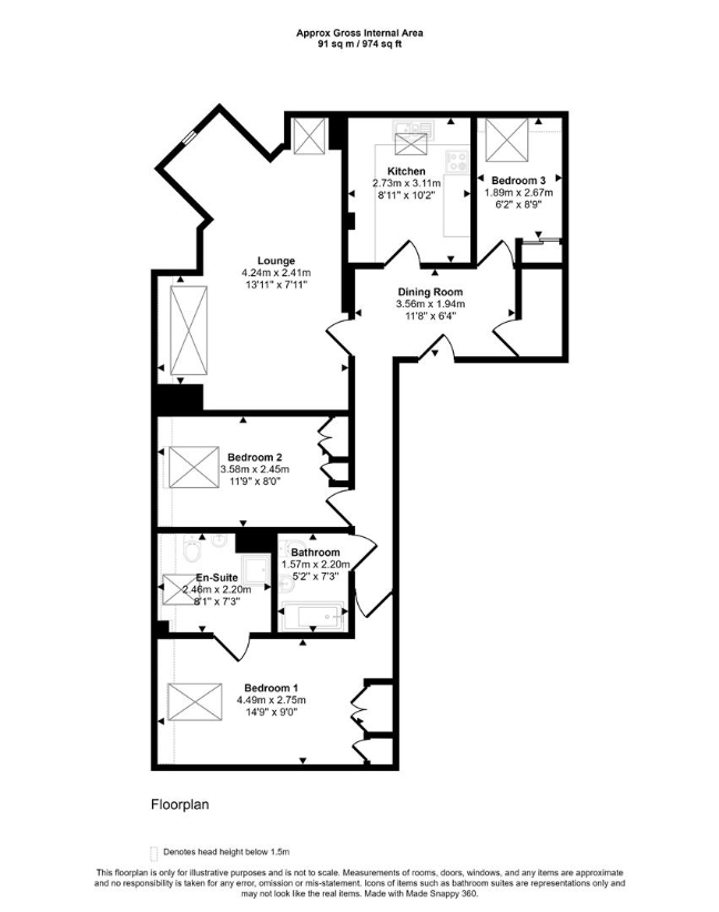 3 bedroom flat for sale - floorplan