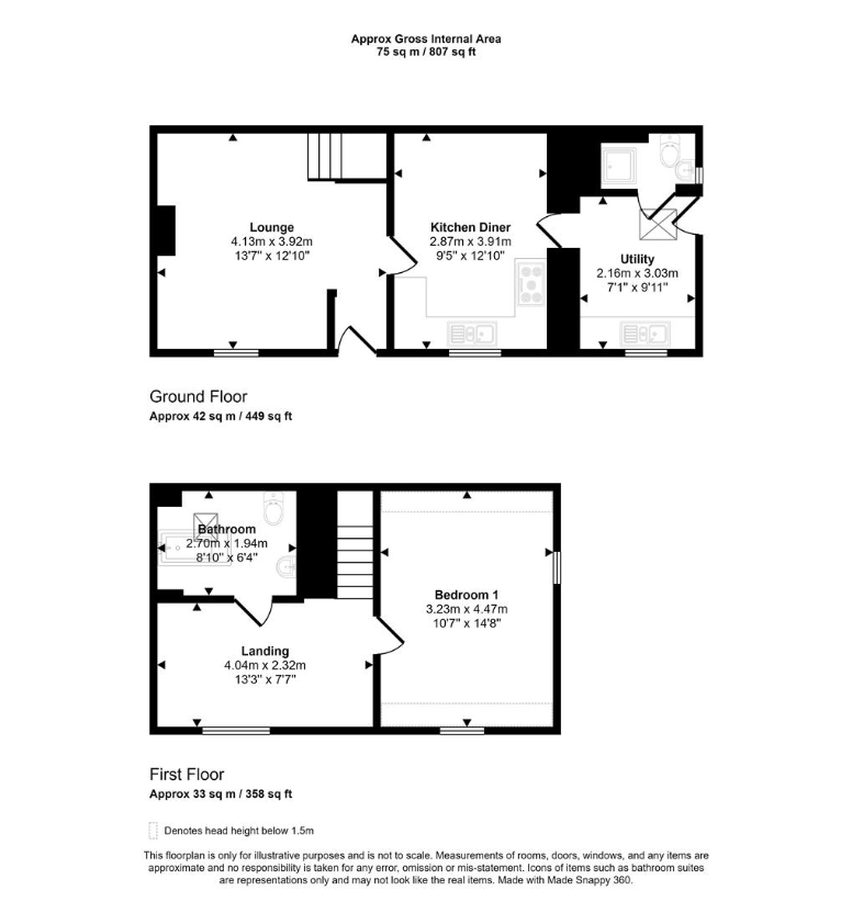 1 bedroom cottage for sale - floorplan