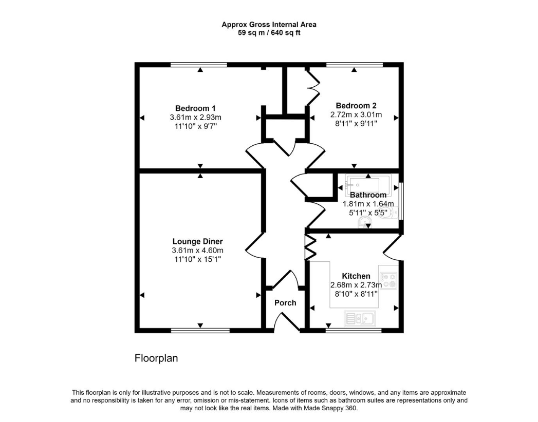 2 bedroom bungalow for sale - floorplan