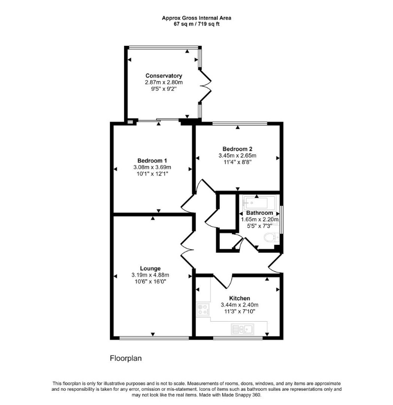 2 bedroom bungalow for sale - floorplan