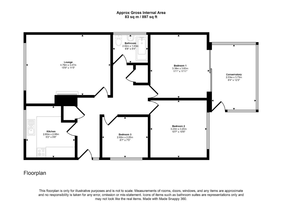 3 bedroom bungalow for sale - floorplan