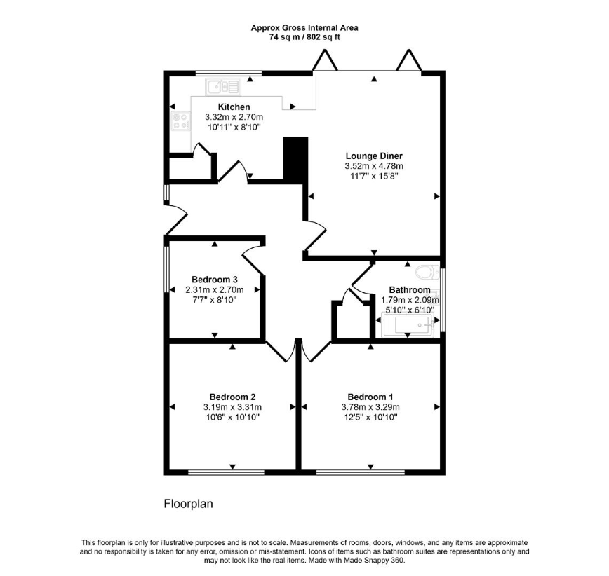 3 bedroom bungalow for sale - floorplan