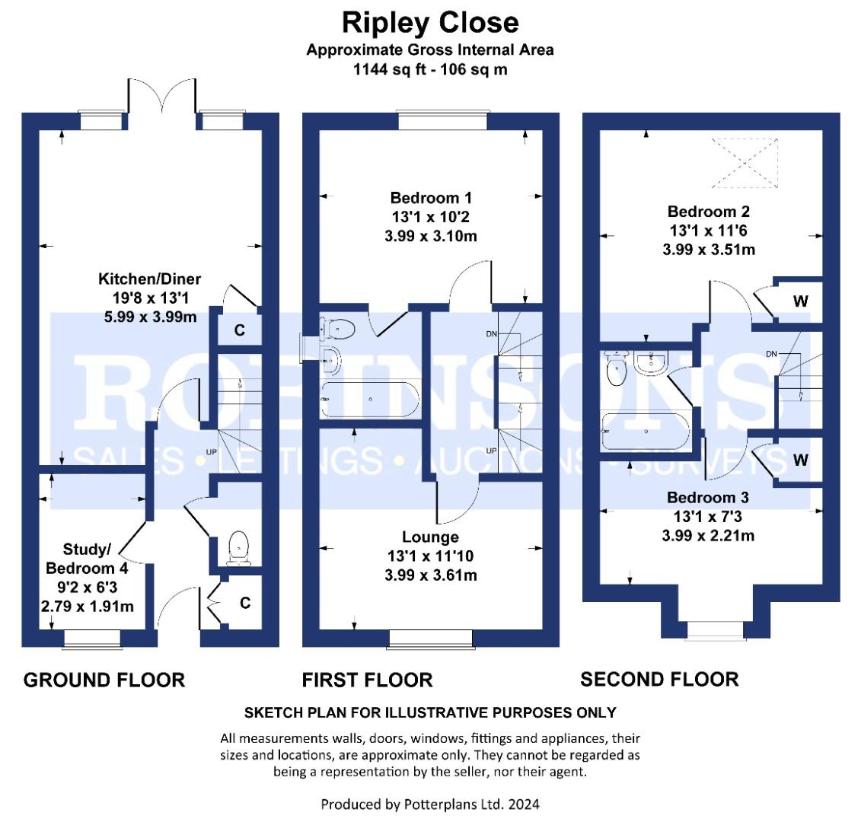 4 bedroom town house for sale - floorplan