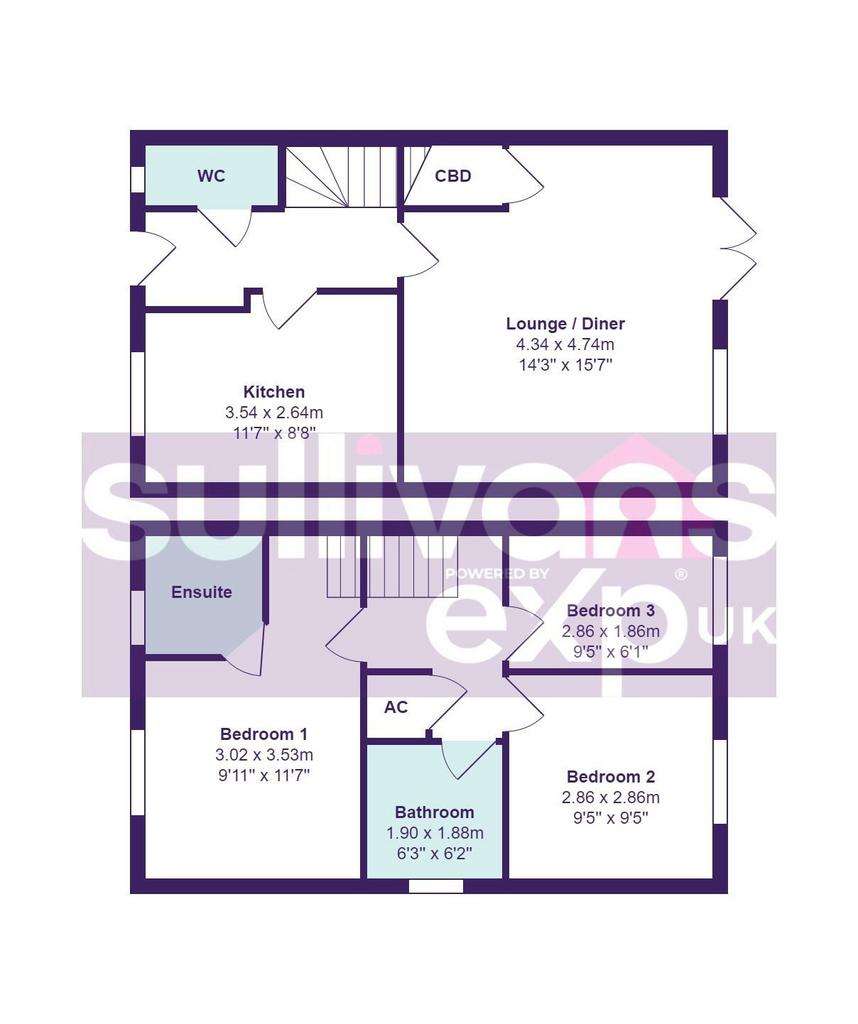 3 bedroom semi-detached house for sale - floorplan