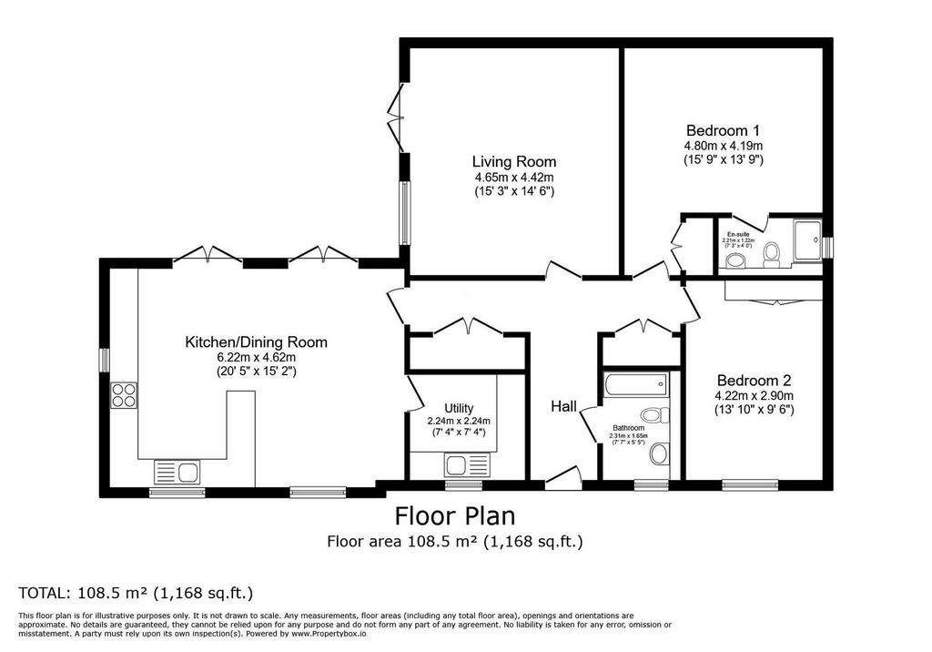 2 bedroom semi-detached bungalow for sale - floorplan