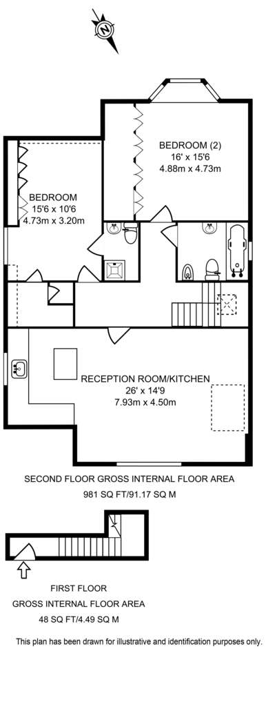 2 bedroom flat to rent - floorplan