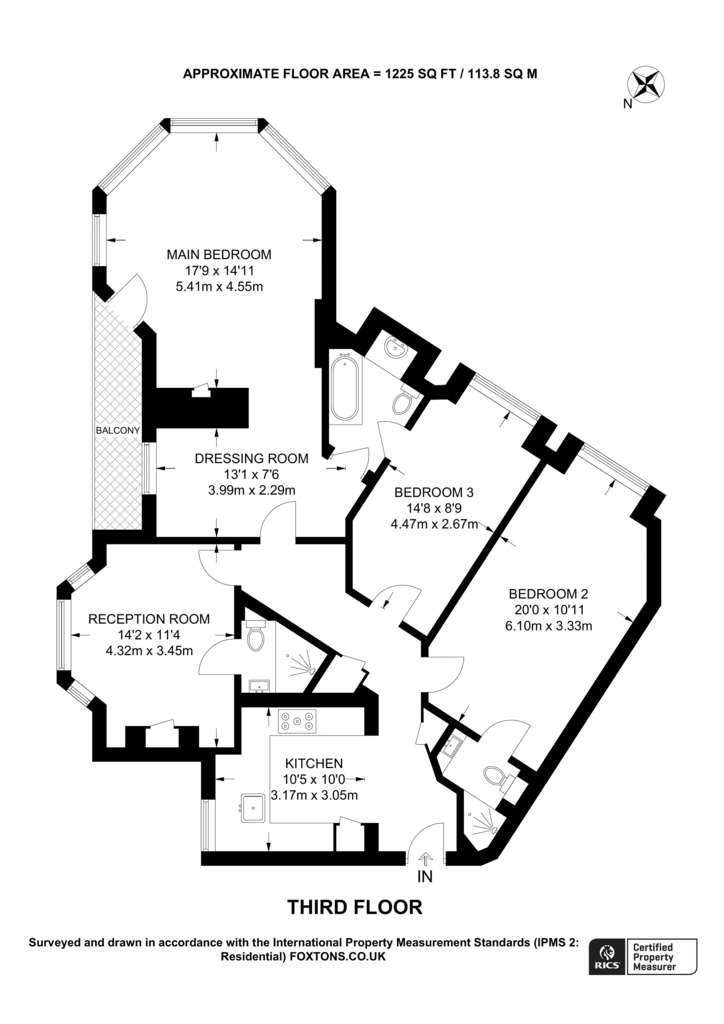 3 bedroom flat to rent - floorplan