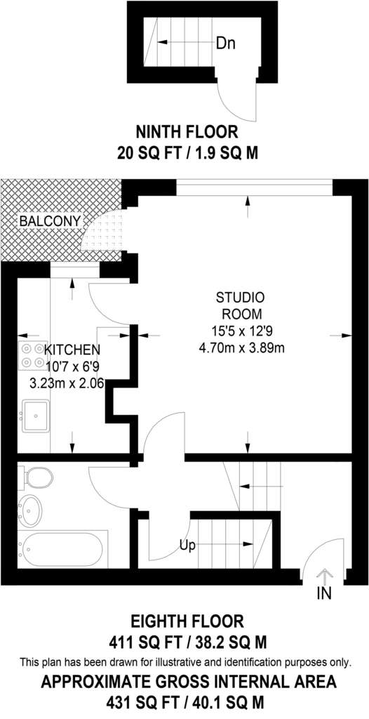 Studio flat to rent - floorplan