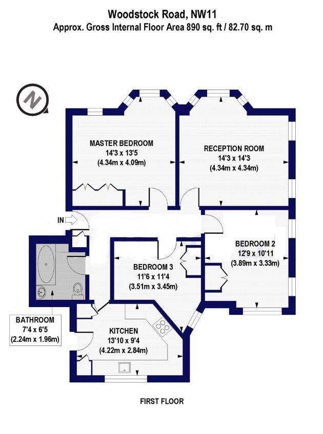 3 bedroom flat to rent - floorplan