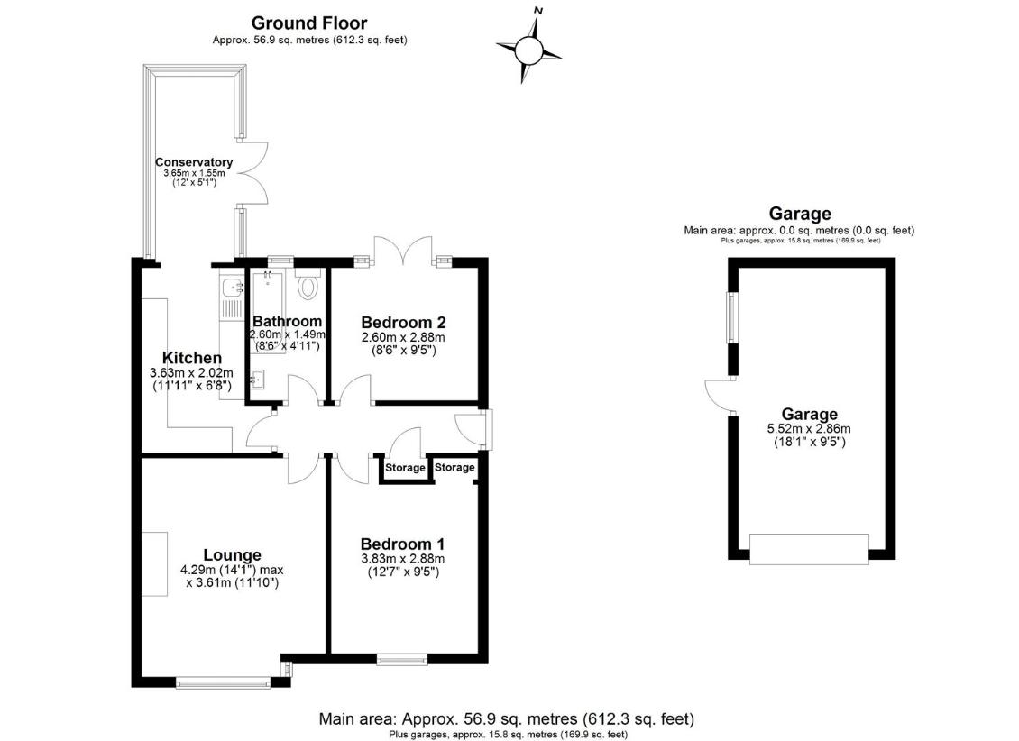 2 bedroom bungalow for sale - floorplan