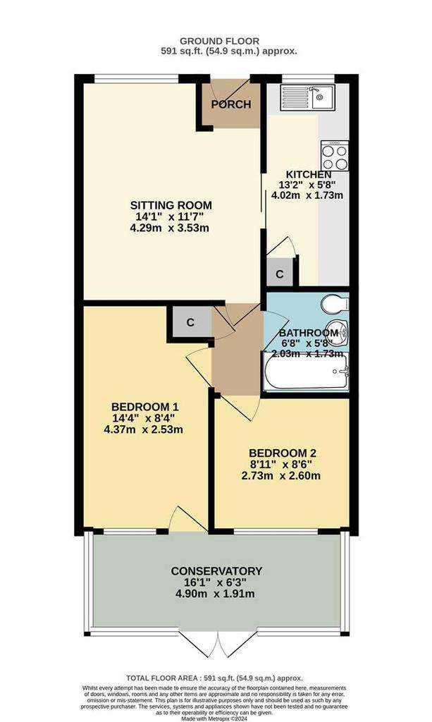 2 bedroom bungalow for sale - floorplan