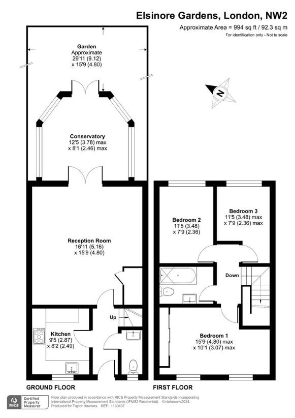 3 bedroom terraced house for sale - floorplan