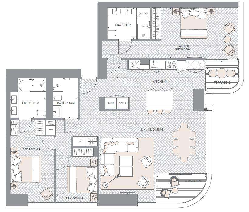 3 bedroom penthouse apartment for sale - floorplan